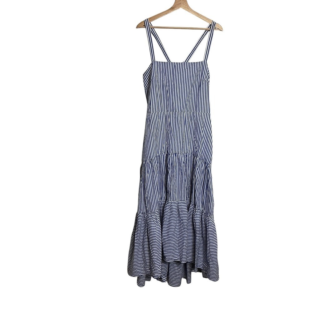 Banana Republic Size 14 Blue White Striped Poplin Tiered Maxi Dress Cottagecore